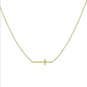 14kt Yellow Solid Gold Sideways Cross 585 Italian Made in Italy Necklace